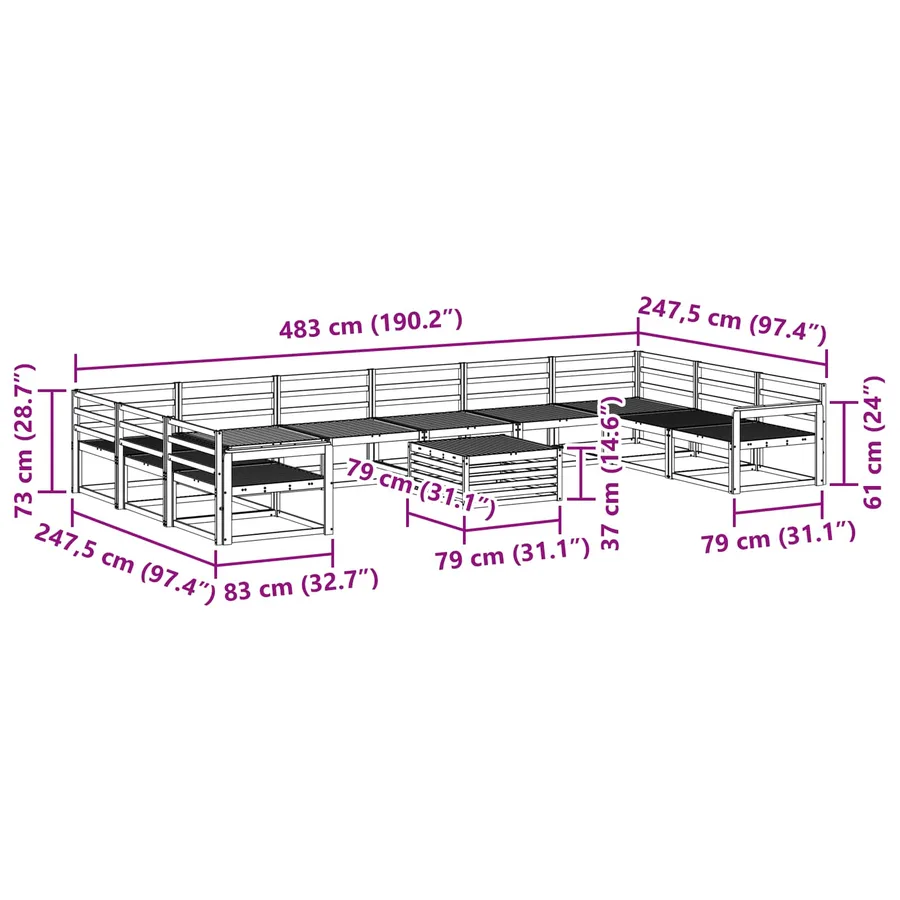 Ensemble de canapés d'extérieur 11 pcs Naturel - 11
