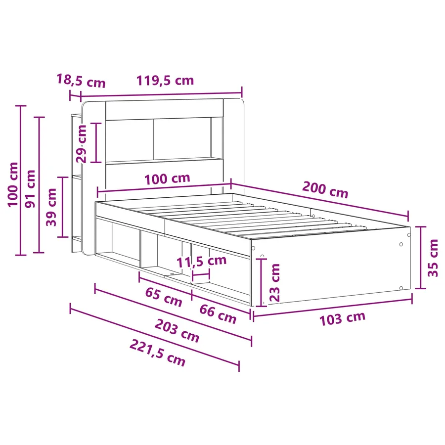 Cadre de lit avec rangement Chêne artisanal 100 x 200 cm - 10