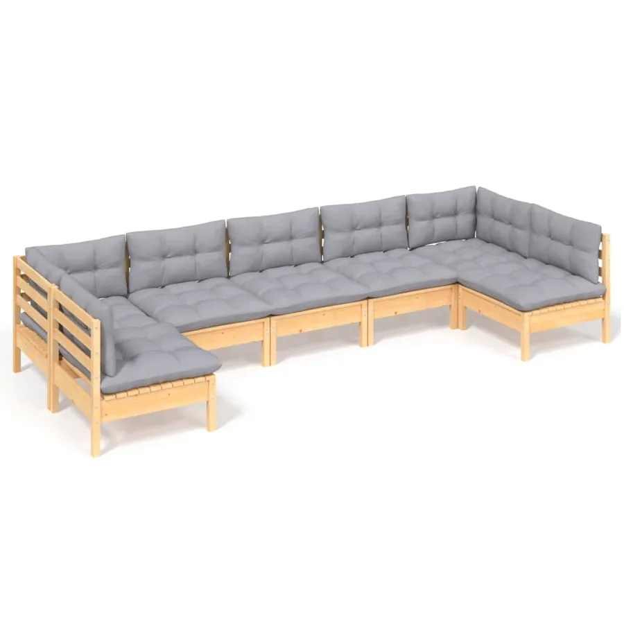 Salon de jardin 7 pcs avec coussins gris bois de pin massif - 2