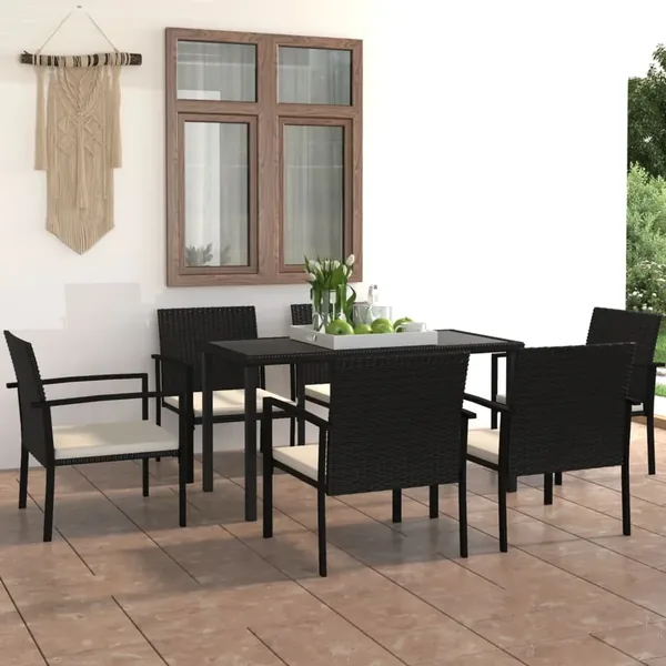 Ensemble à manger de jardin 7 pcs Résine tressée Noir