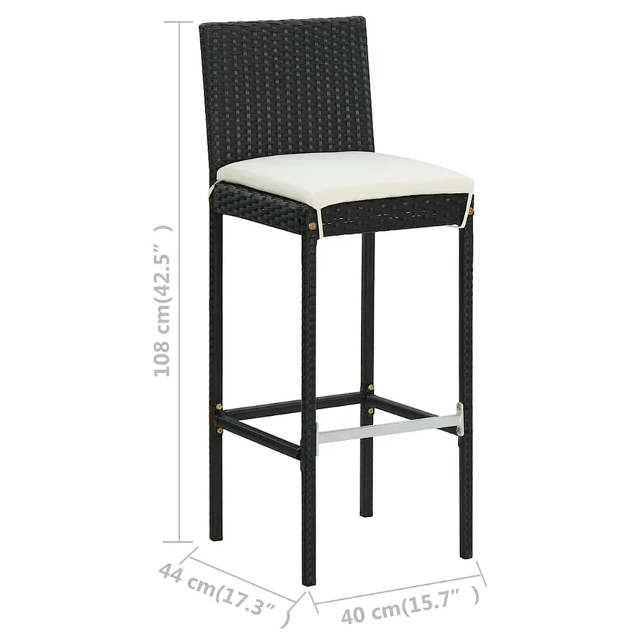 Ensemble de bar d'extérieur 7 pcs coussins Résine tressée Noir - 12