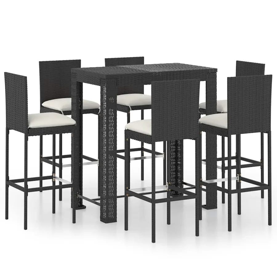 Ensemble de bar d'extérieur 7 pcs coussins Résine tressée Noir - 2