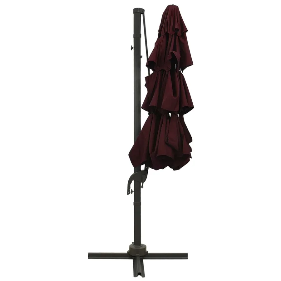 Parasol de jardin à 4 niveaux mât en aluminium rouge bordeaux - 4