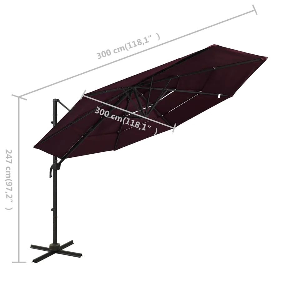 Parasol de jardin à 4 niveaux mât en aluminium rouge bordeaux - 8