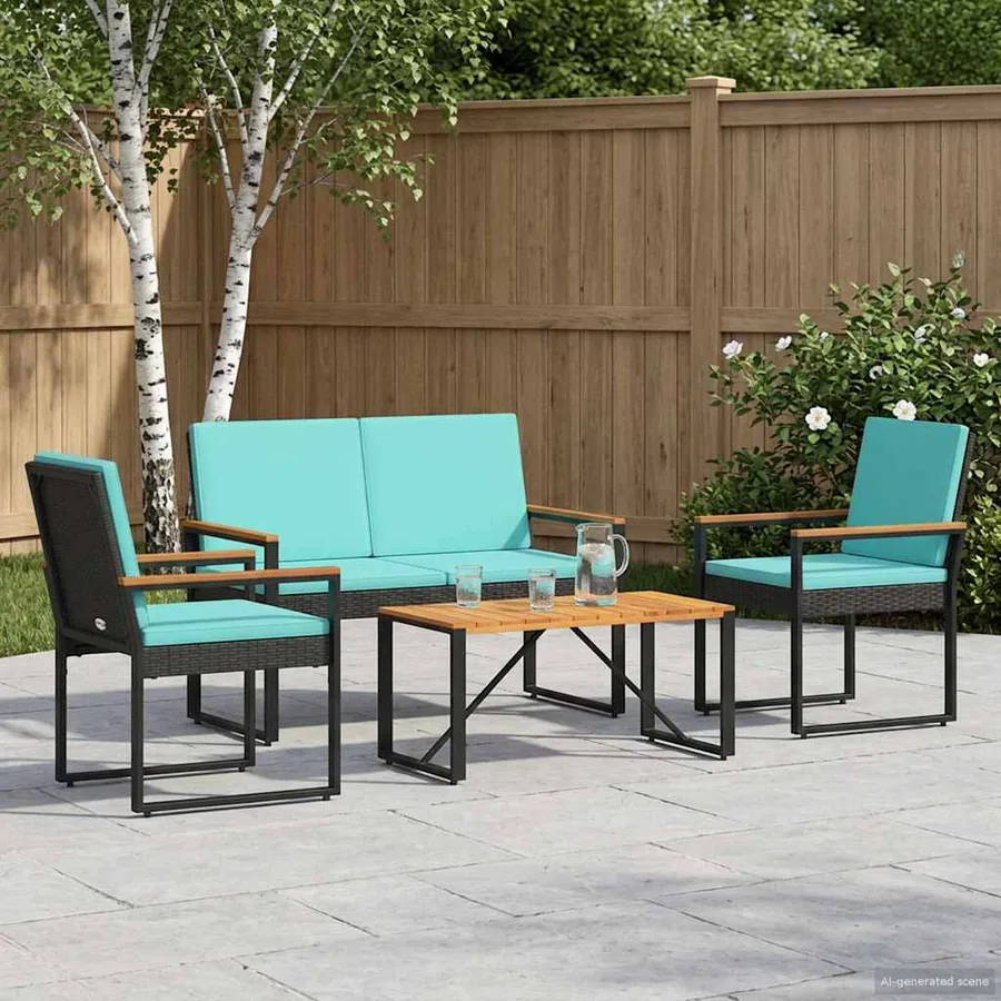 Ensemble de meubles d'extérieur 4 pcs Noir et turquoise