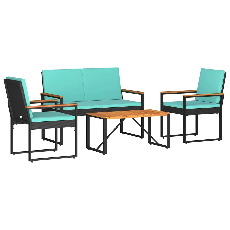 Ensemble de meubles d'extérieur 4 pcs Noir et turquoise - 2