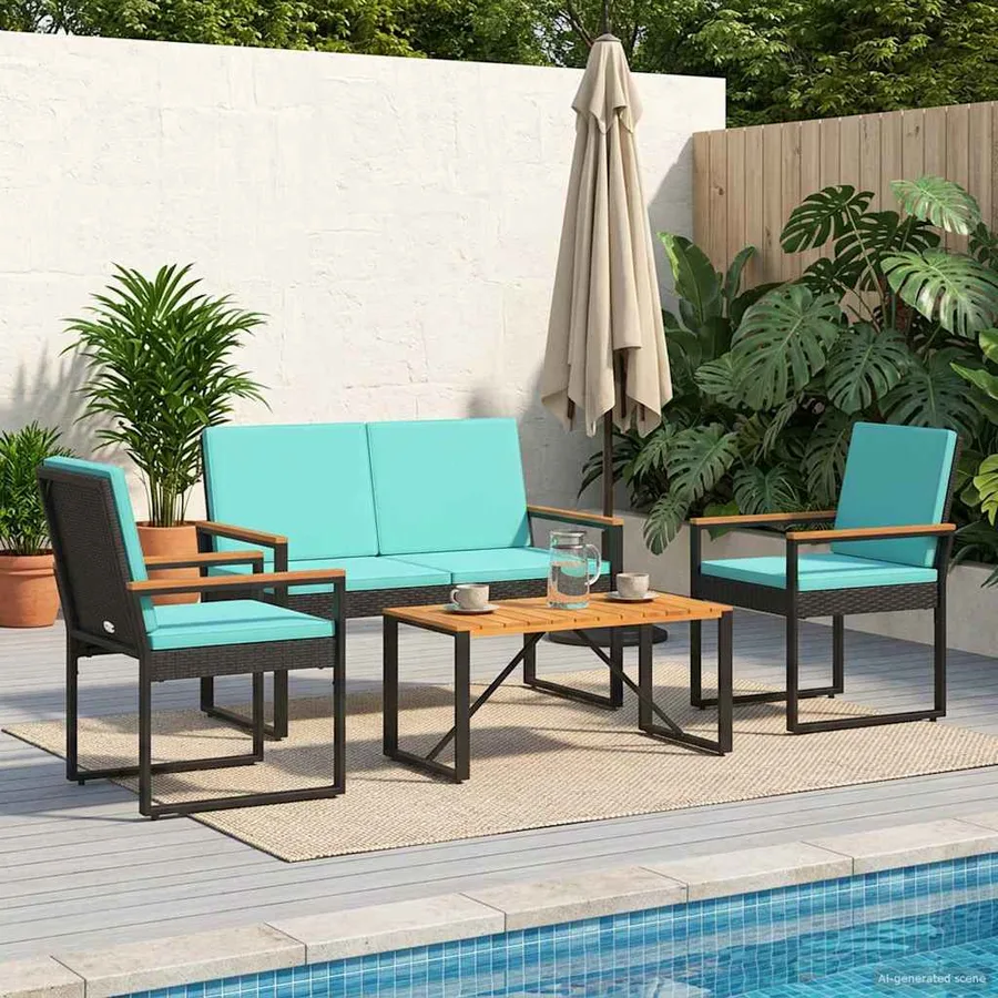 Ensemble de meubles d'extérieur 4 pcs Noir et turquoise - 3