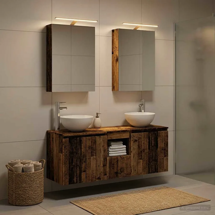 Ensemble d'armoire de salle de bain 5 pcs Bois ancien