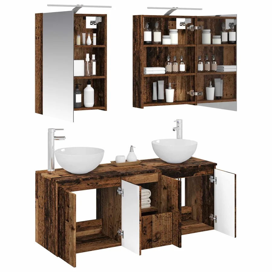 Ensemble d'armoire de salle de bain 5 pcs Bois ancien - 3