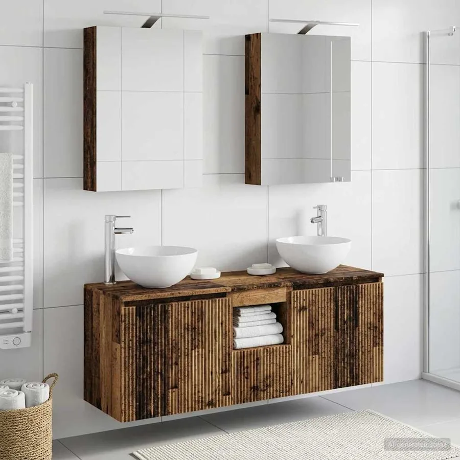 Ensemble d'armoire de salle de bain 5 pcs Bois ancien - 4