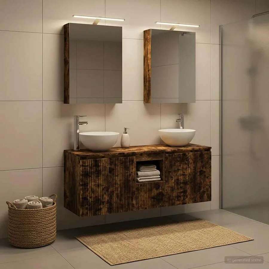 Ensemble d'armoire de salle de bain 5 pcs Chêne fumé