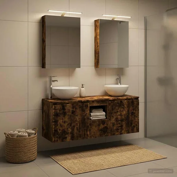 Ensemble d'armoire de salle de bain 5 pcs Chêne fumé