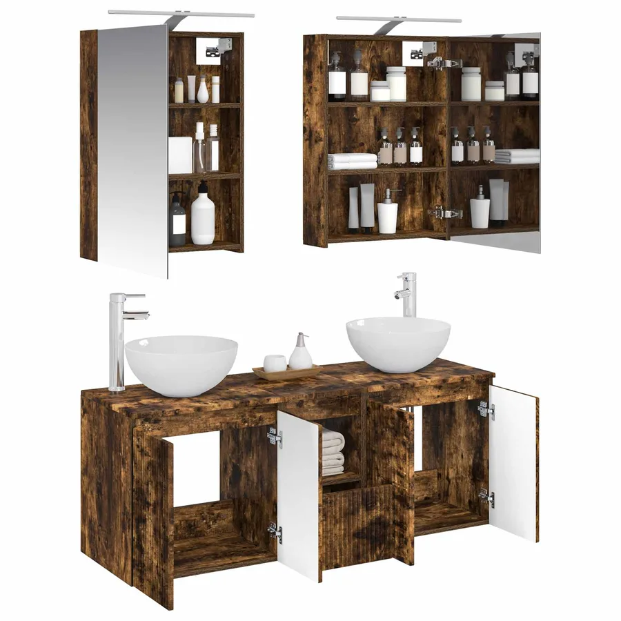 Ensemble d'armoire de salle de bain 5 pcs Chêne fumé - 3