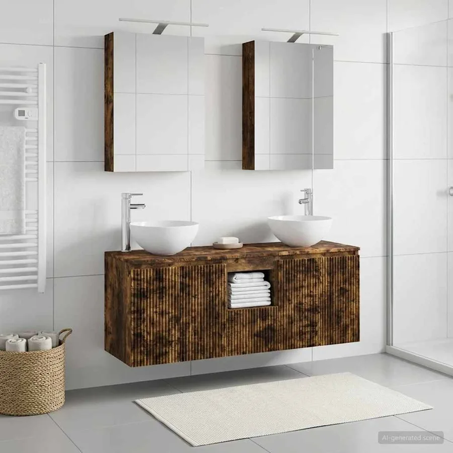 Ensemble d'armoire de salle de bain 5 pcs Chêne fumé - 4