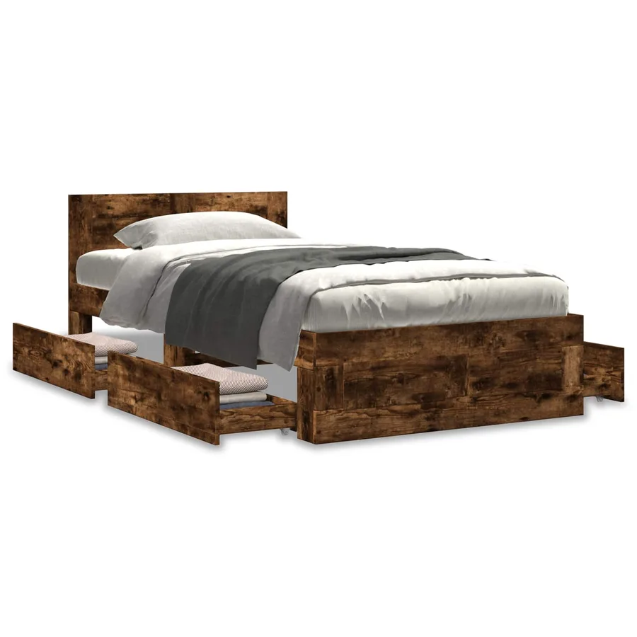 Cadre de lit avec tiroir 2 pc Chêne fumé Bois d'ingénierie - 4