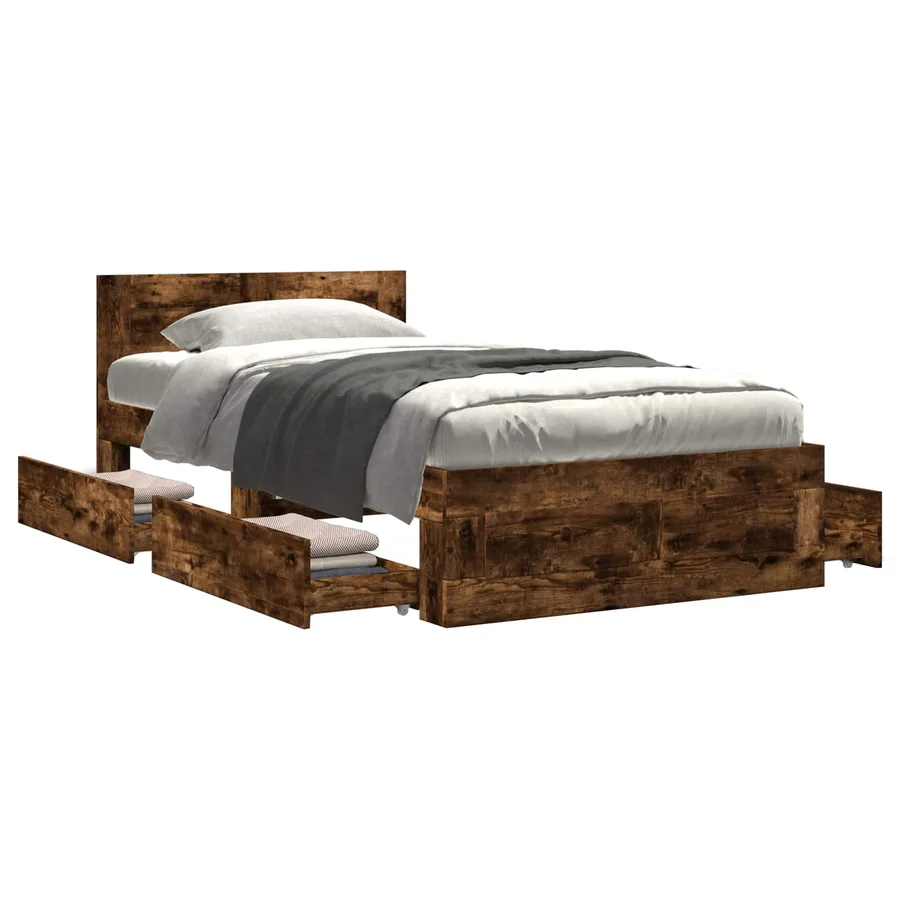 Cadre de lit avec tiroir 2 pc Chêne fumé Bois d'ingénierie - 9