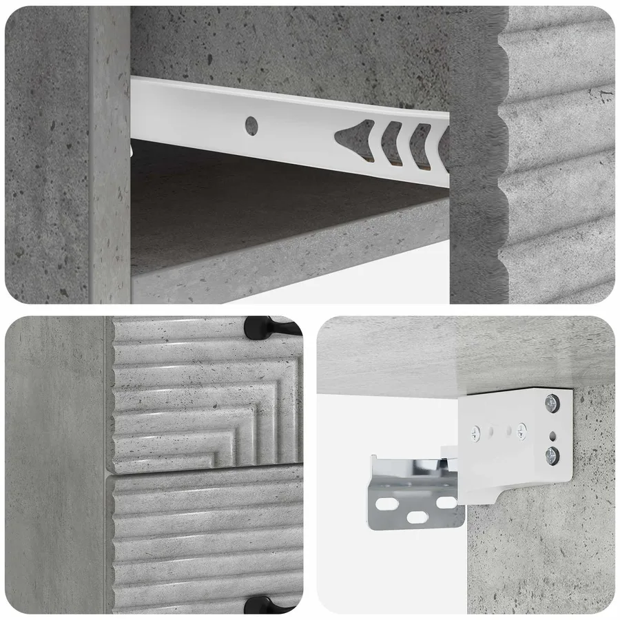Cabinet de chevet mural Gris béton 34,5 x 33 x 40 cm - 8