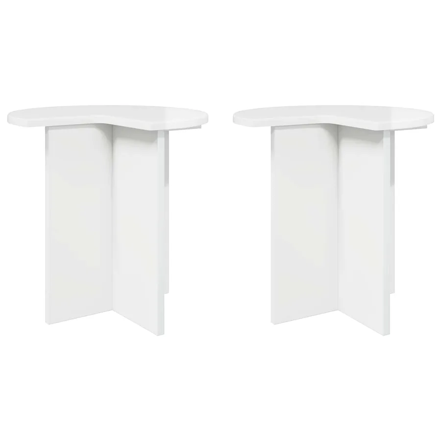 Table d'appoint avec stockage 2 pcs Blanc brillant Ø 39 x 38 cm - 2