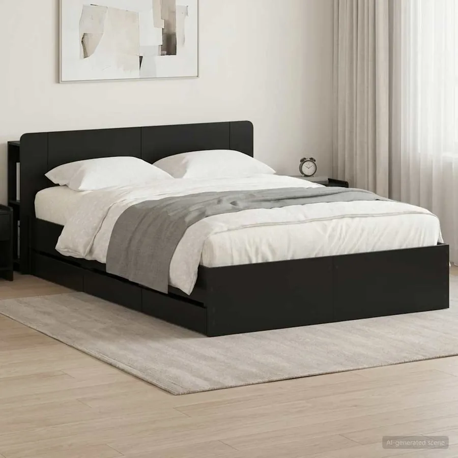 Cadre de lit avec rangement Noir 140 x 190 cm Bois d'ingénierie