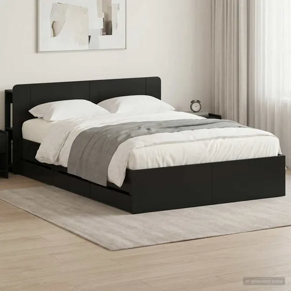 Cadre de lit avec rangement Noir 140 x 190 cm Bois d'ingénierie