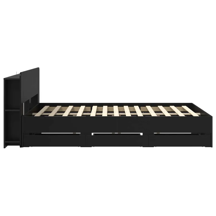 Cadre de lit avec rangement Noir 140 x 190 cm Bois d'ingénierie - 5