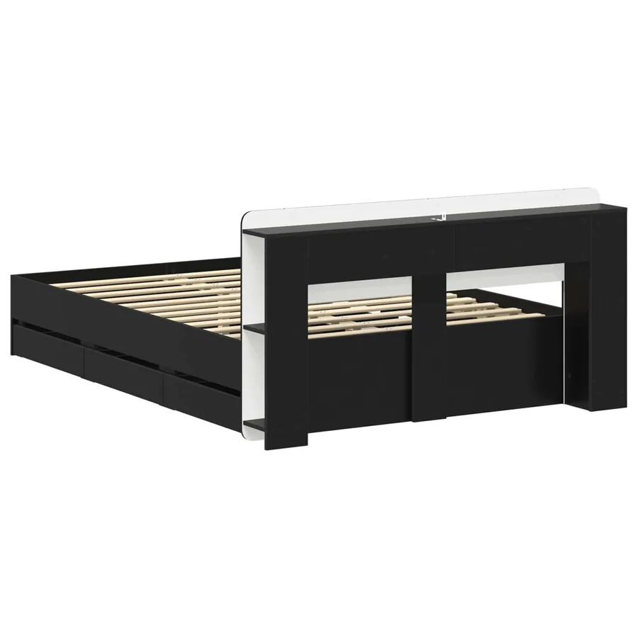 Cadre de lit avec rangement Noir 140 x 190 cm Bois d'ingénierie - 6