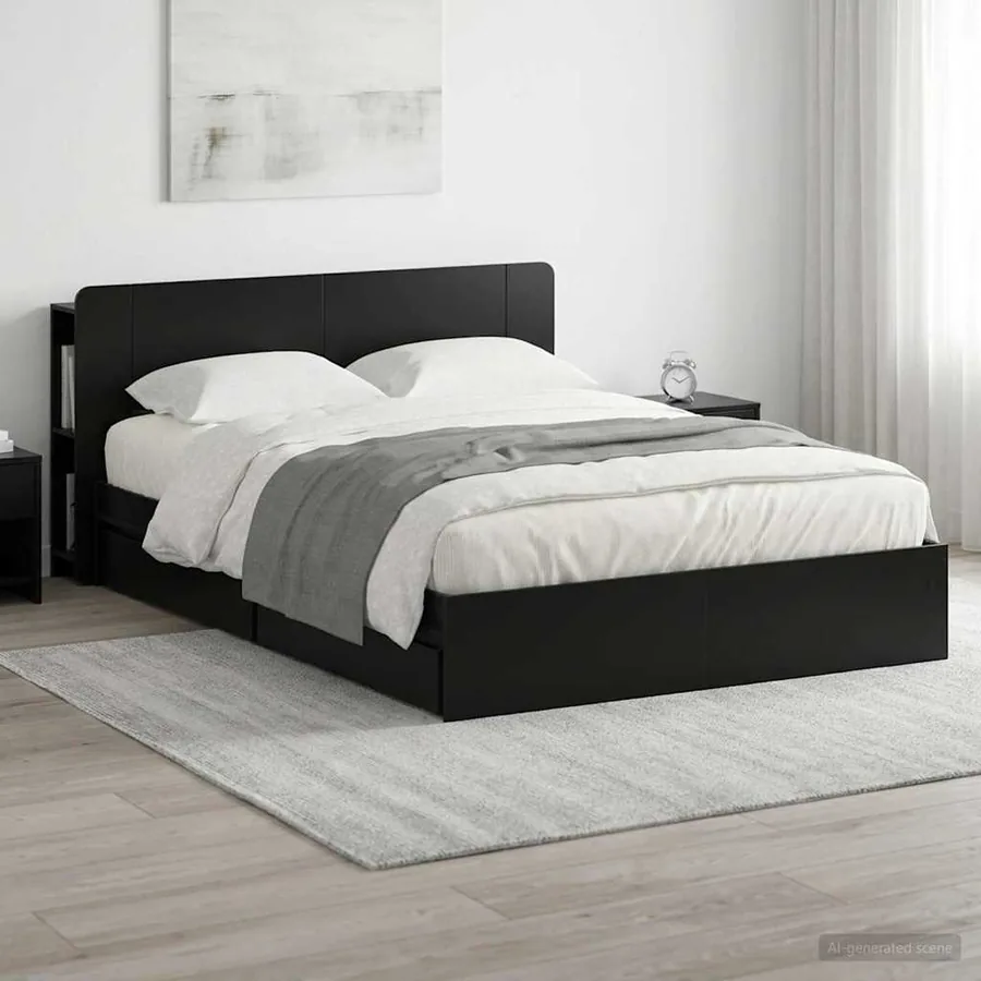 Cadre de lit avec rangement Noir 135 x 190 cm Bois d'ingénierie