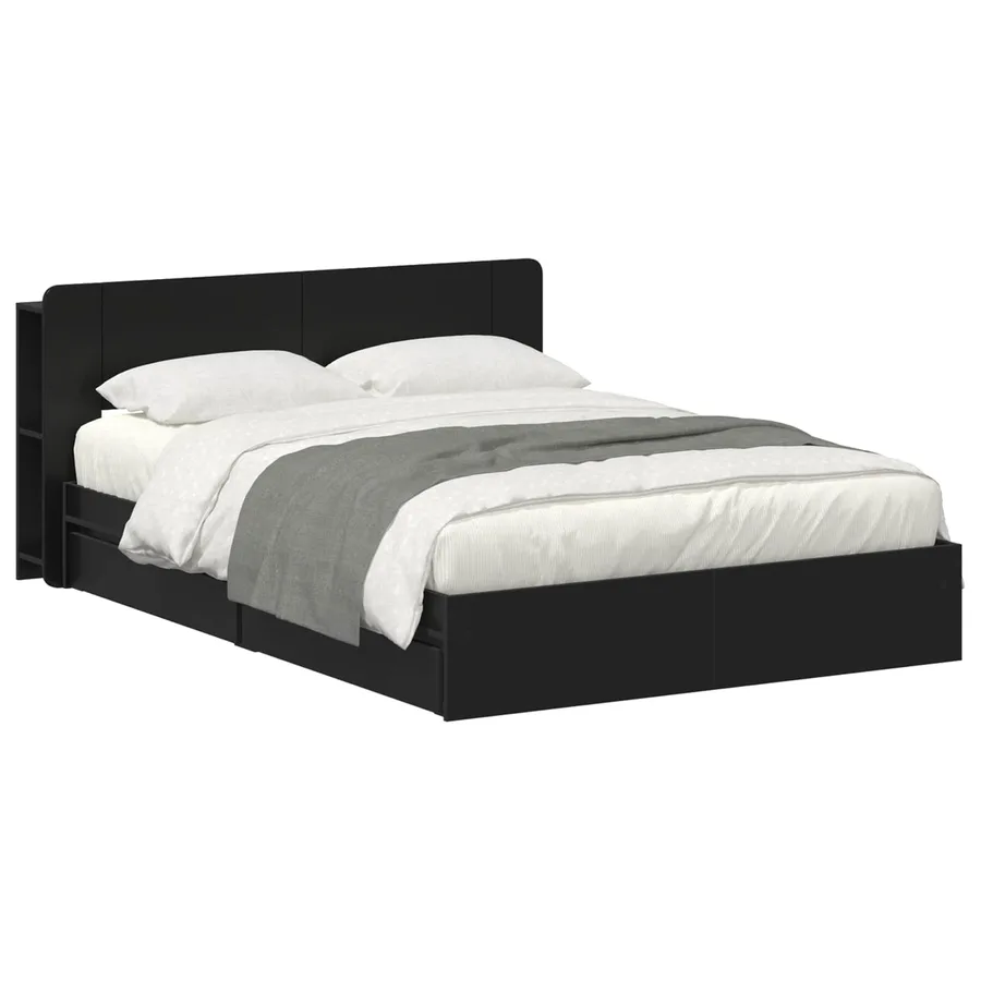 Cadre de lit avec rangement Noir 135 x 190 cm Bois d'ingénierie - 2