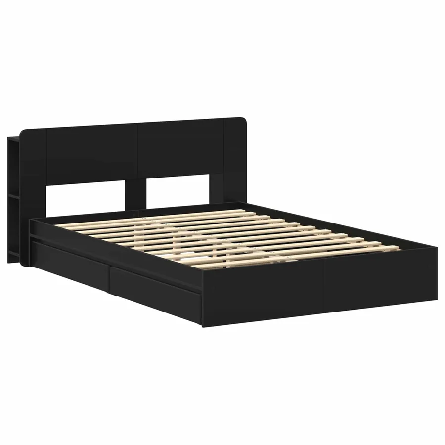 Cadre de lit avec rangement Noir 135 x 190 cm Bois d'ingénierie - 3