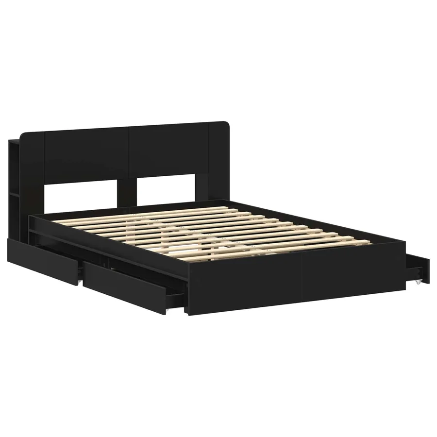 Cadre de lit avec rangement Noir 135 x 190 cm Bois d'ingénierie - 4