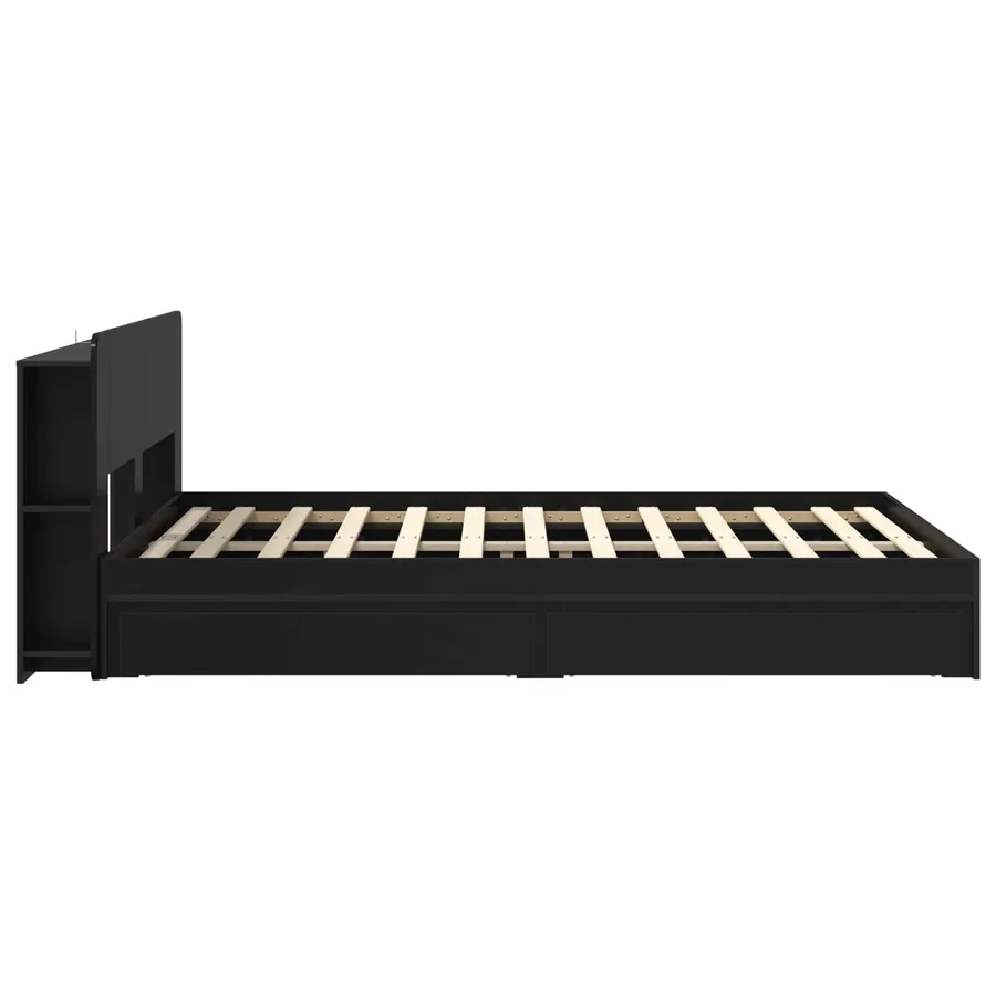 Cadre de lit avec rangement Noir 135 x 190 cm Bois d'ingénierie - 5