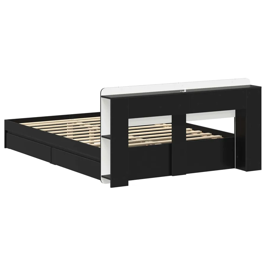 Cadre de lit avec rangement Noir 135 x 190 cm Bois d'ingénierie - 6