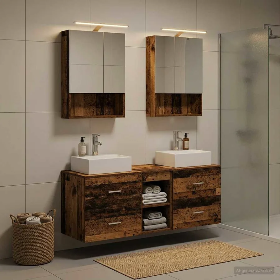 Ensemble de mobilier de salle de bain 5 pcs Bois ancien