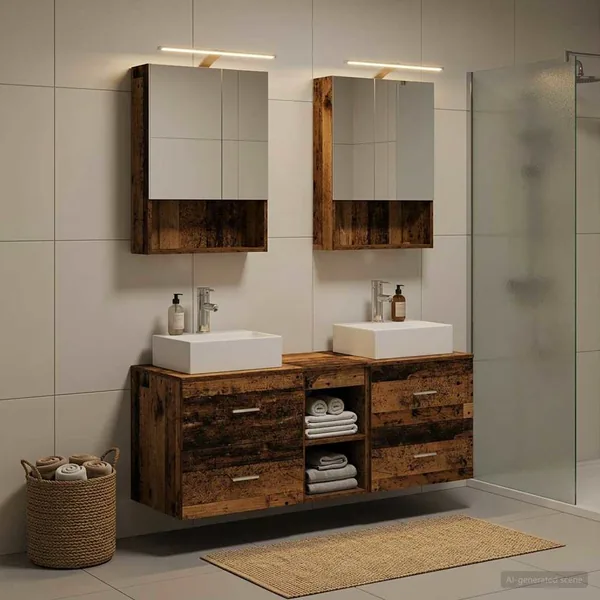 Ensemble de mobilier de salle de bain 5 pcs Bois ancien