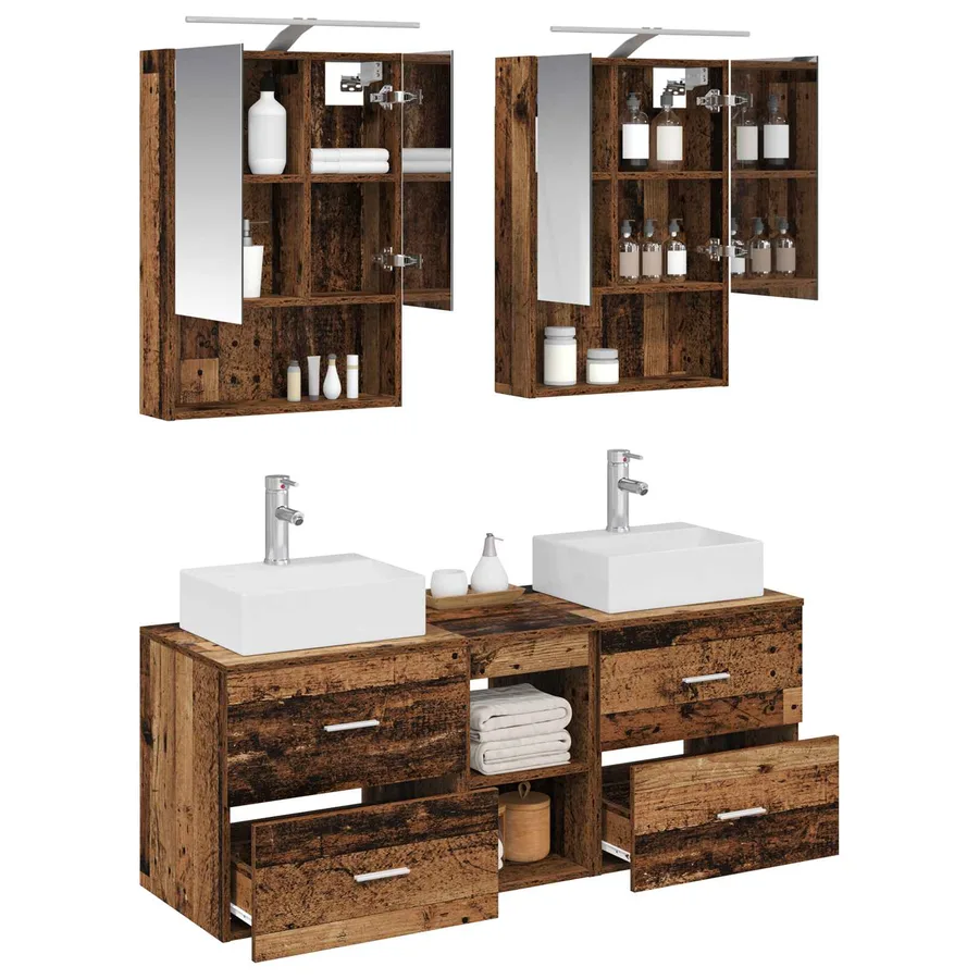 Ensemble de mobilier de salle de bain 5 pcs Bois ancien - 3
