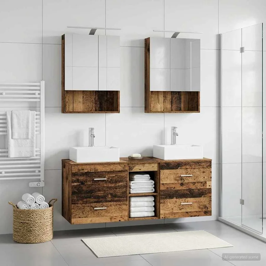Ensemble de mobilier de salle de bain 5 pcs Bois ancien - 4