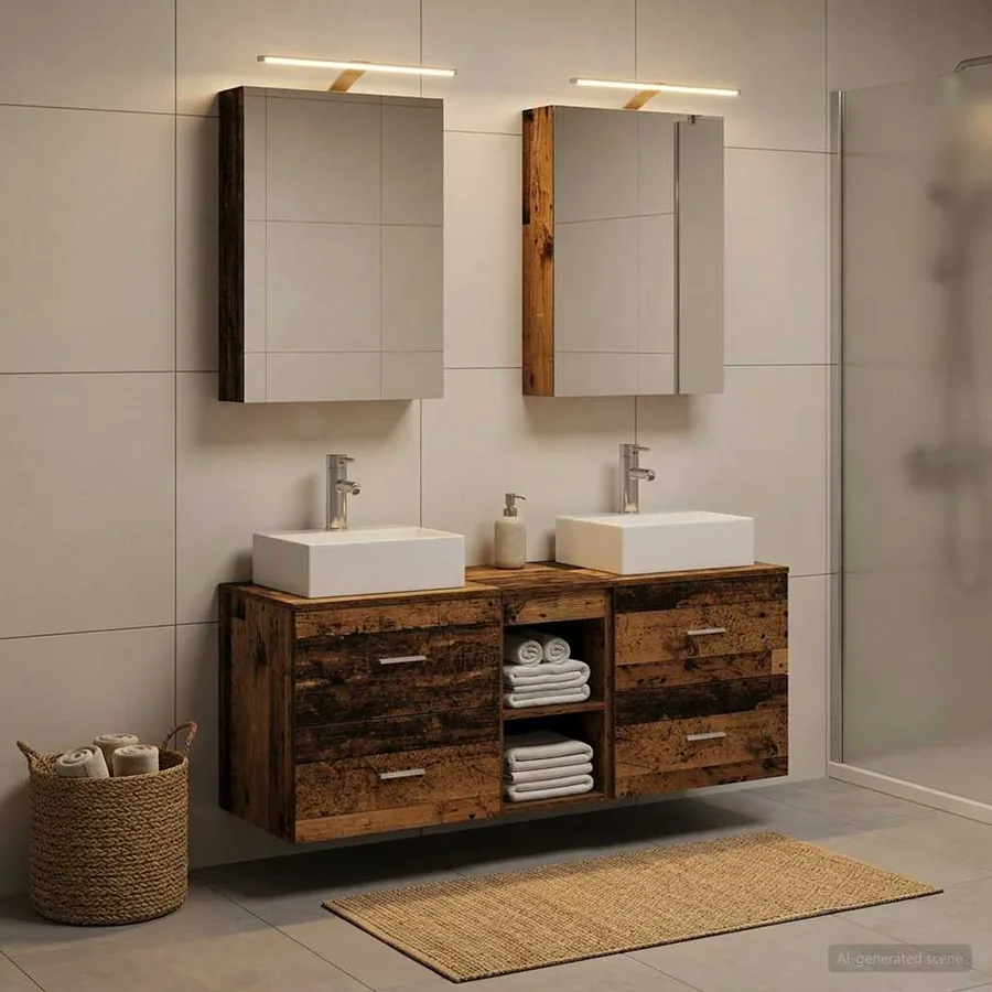 Ensemble de mobilier de salle de bain 5 pcs Bois ancien