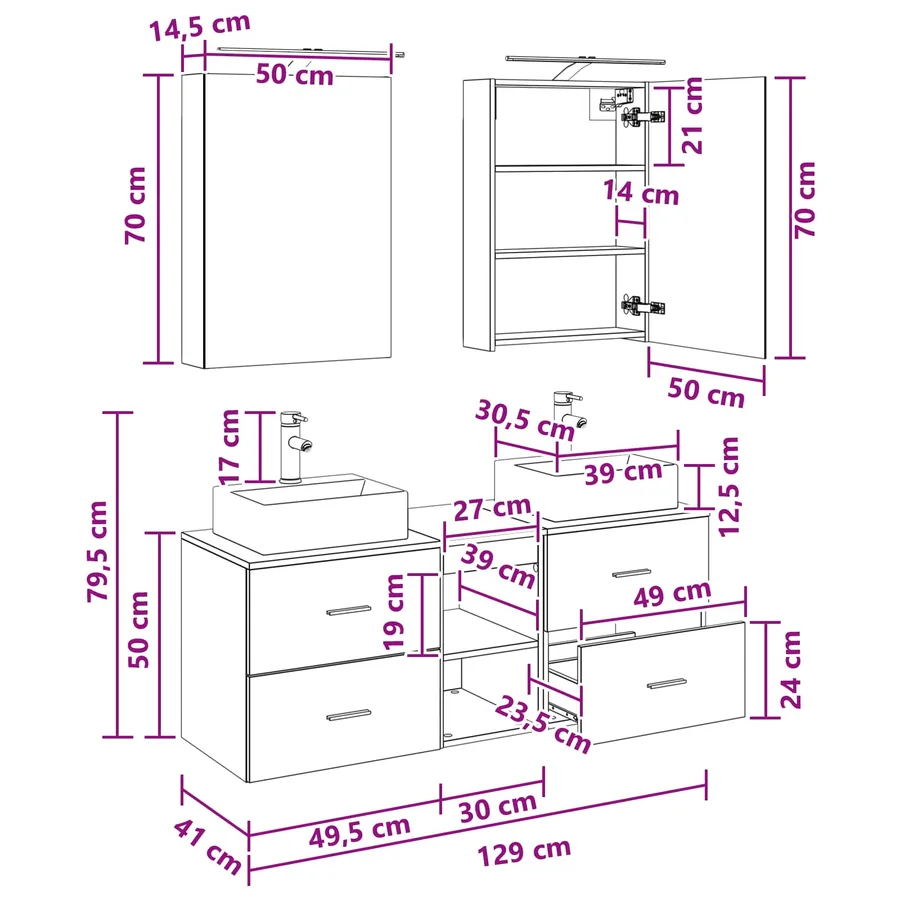 Ensemble de mobilier de salle de bain 5 pcs Bois ancien - 13