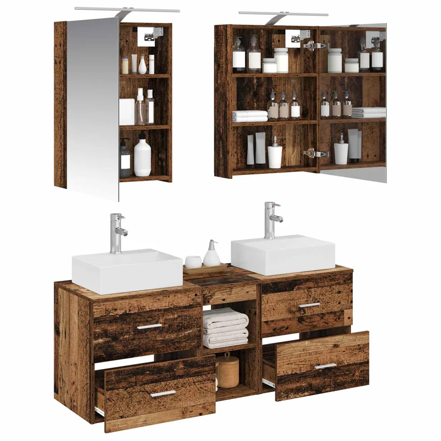 Ensemble de mobilier de salle de bain 5 pcs Bois ancien - 3