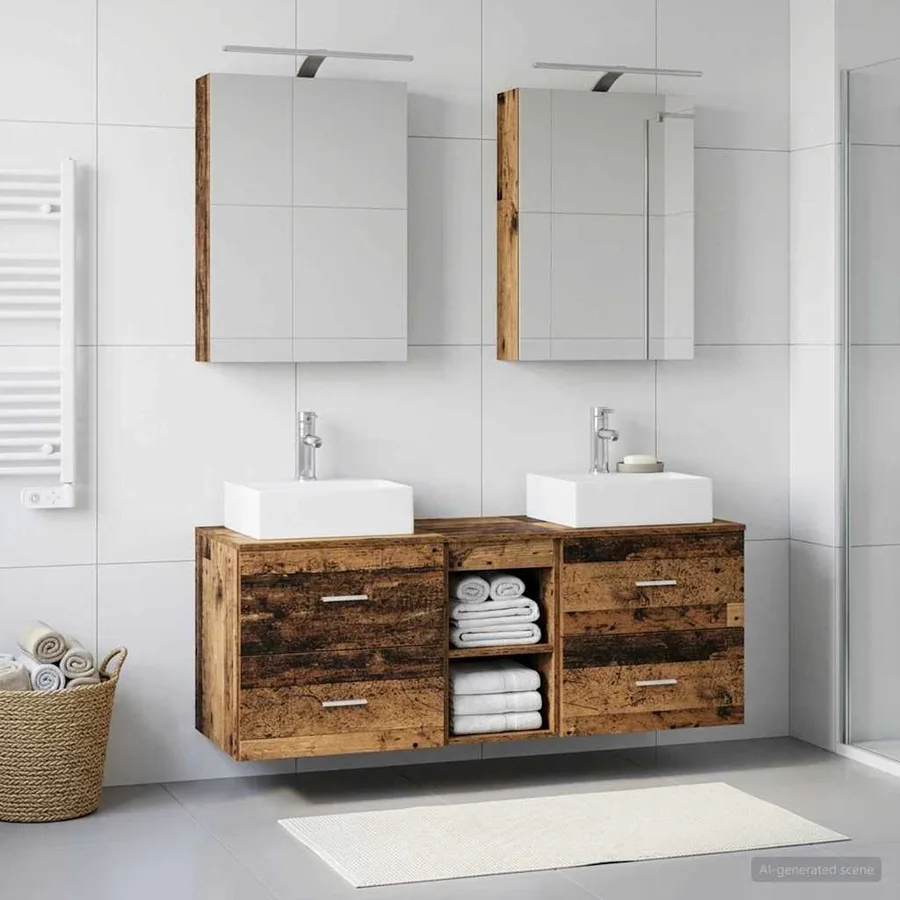 Ensemble de mobilier de salle de bain 5 pcs Bois ancien - 4