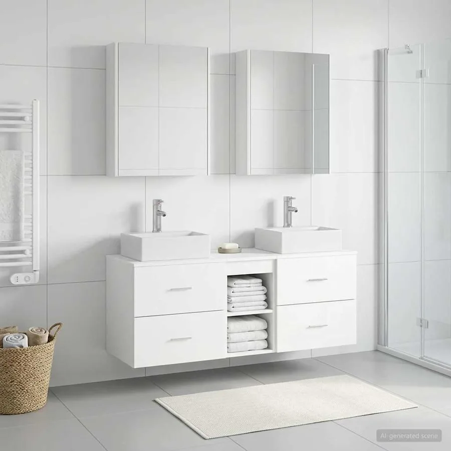 Ensemble de mobilier de salle de bain 5 pcs Blanc - 4