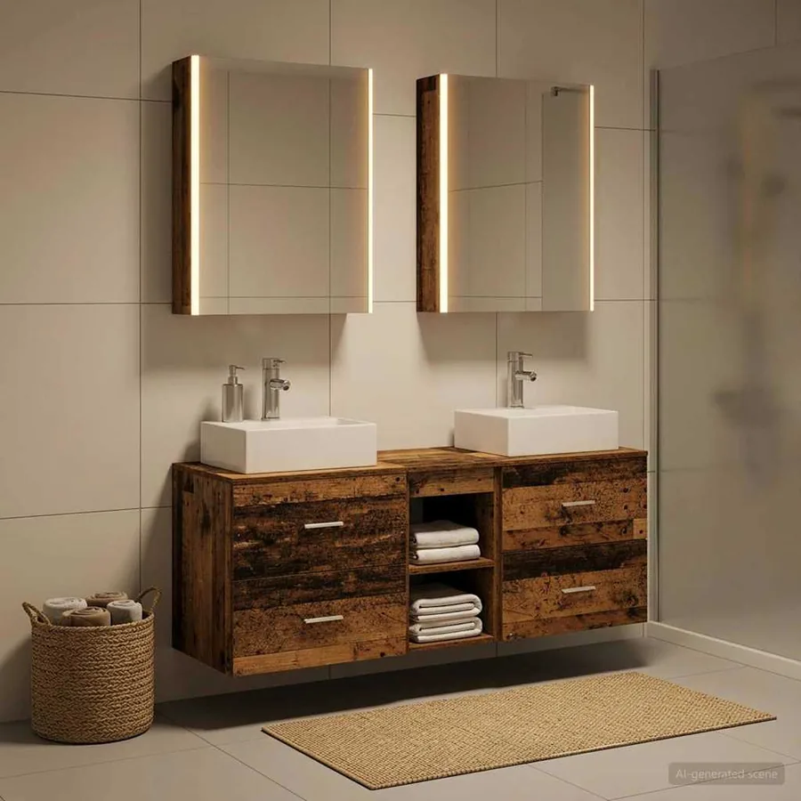 Ensemble de mobilier de salle de bain 5 pcs Bois ancien