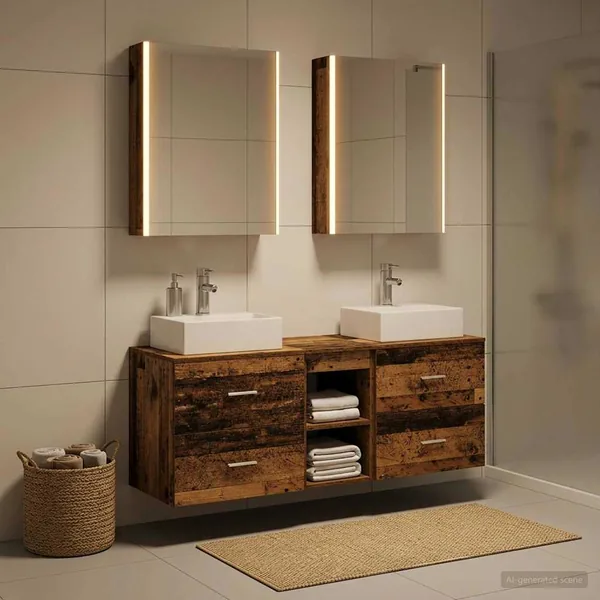 Ensemble de mobilier de salle de bain 5 pcs Bois ancien