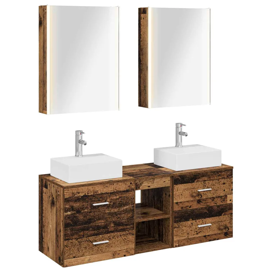 Ensemble de mobilier de salle de bain 5 pcs Bois ancien - 2
