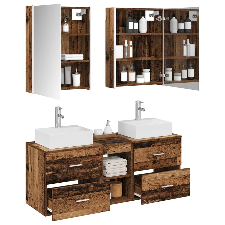 Ensemble de mobilier de salle de bain 5 pcs Bois ancien - 3