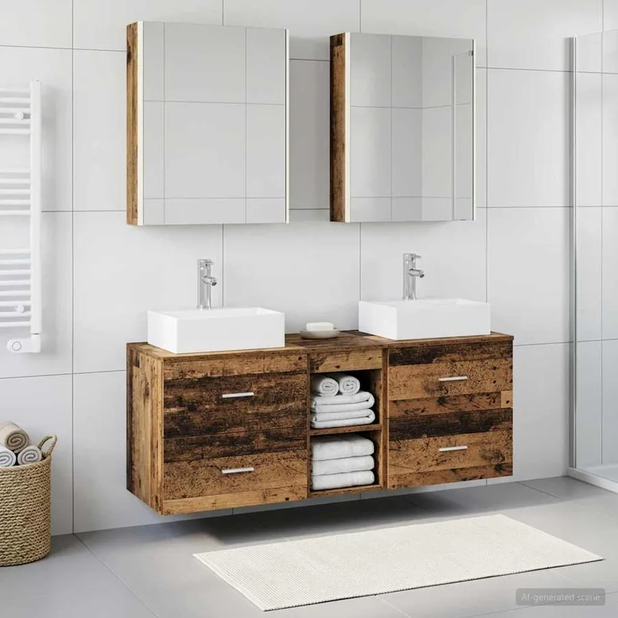 Ensemble de mobilier de salle de bain 5 pcs Bois ancien - 4