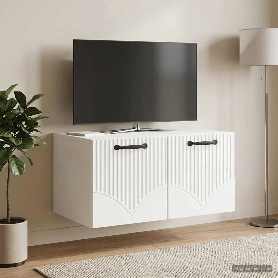 Meuble TV mural Montage mural Blanc brillant 59,5 x 41 x 30 cm
