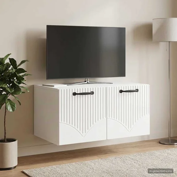 Meuble TV mural Montage mural Blanc brillant 59,5 x 41 x 30 cm