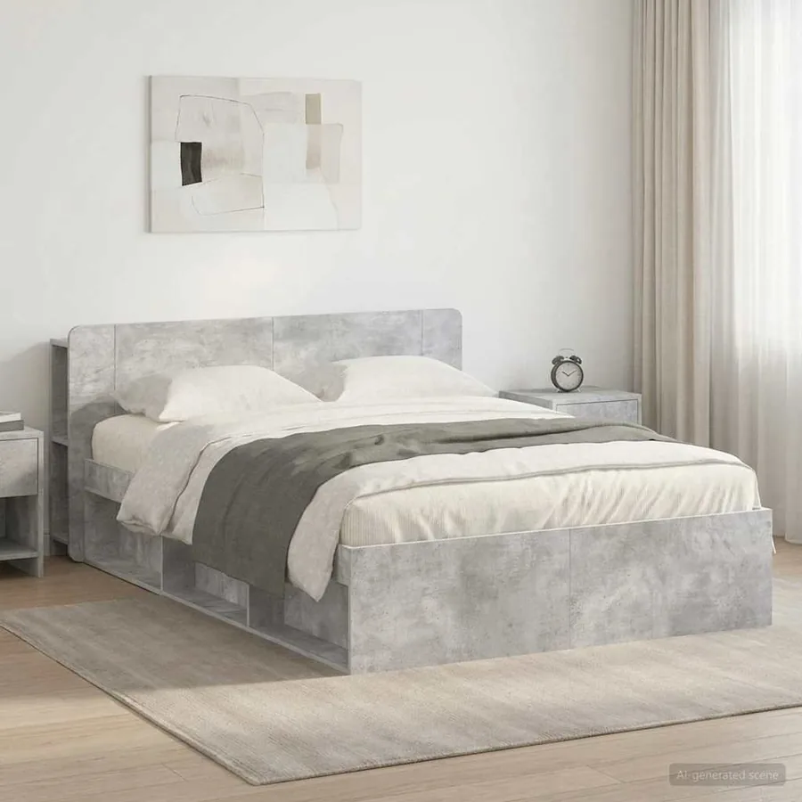 Cadre de lit avec rangement Gris béton 140 x 190 cm