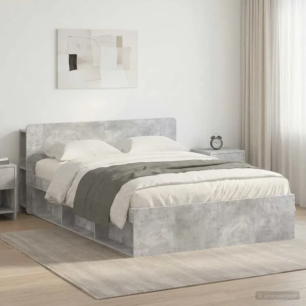 Cadre de lit avec rangement Gris béton 140 x 190 cm